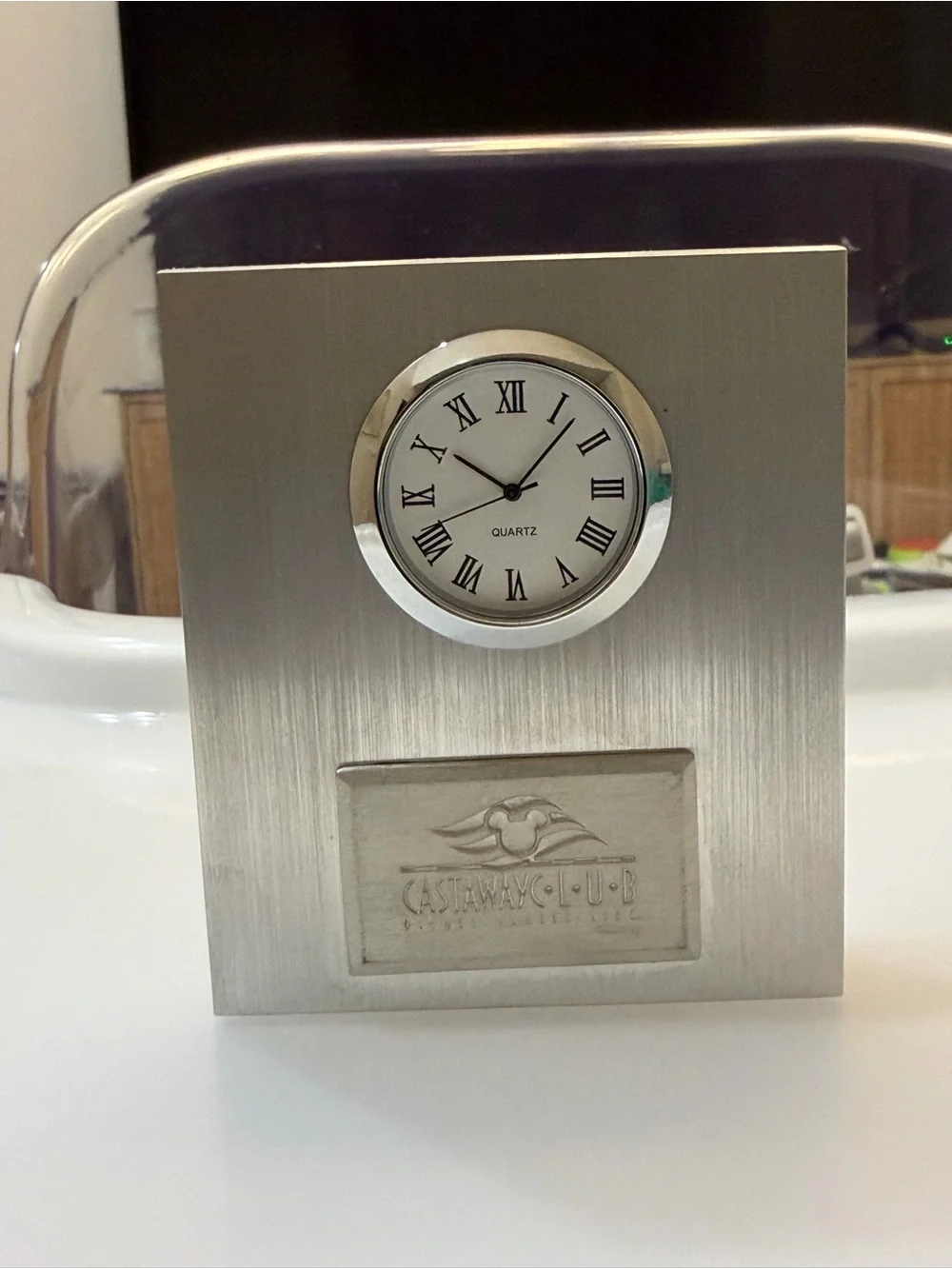 Disney Cruise Line Castaway Club Desk Clock Silver Member Gift Collectible Boxed